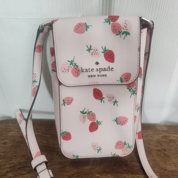 kate spade Handbags - Kate Spade Strawberry Crossbody Phone Bag Pink Leather